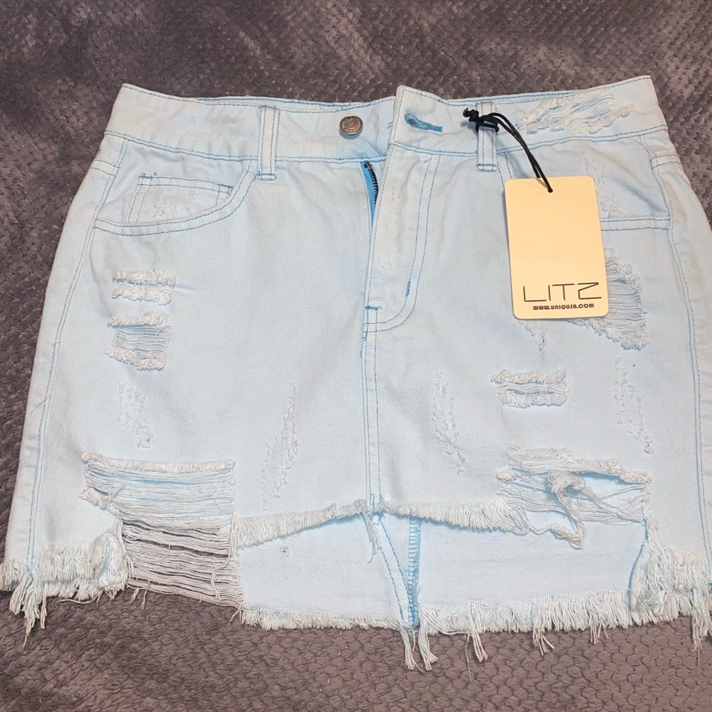 Litz Light Blue Distressed Denim Skirt